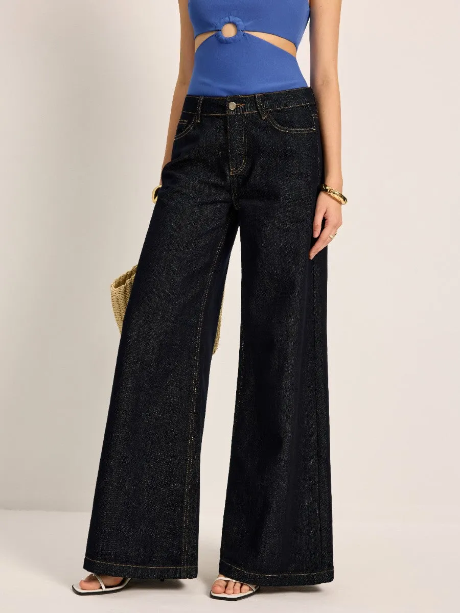 High-Waisted Wide-Leg Denim Pants sold by COMMENSE