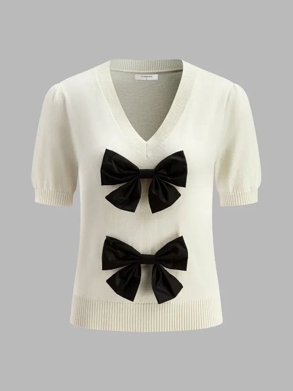 Double Bow Detail Blouse sold by COMMENSE