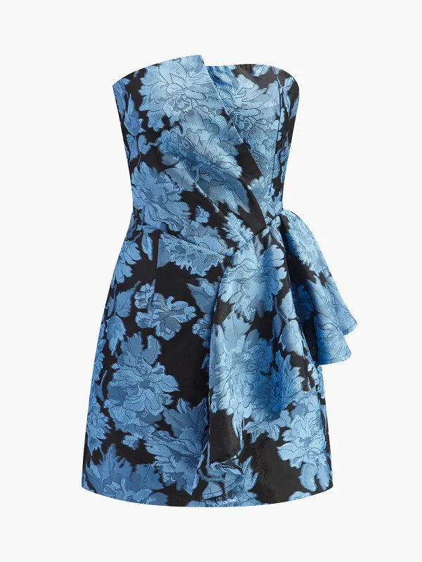 Asymmetrical Strapless Floral Dress sold by COMMENSE