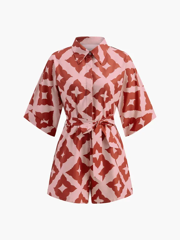 Floral Print Shirt Jumpsuit sold by COMMENSE