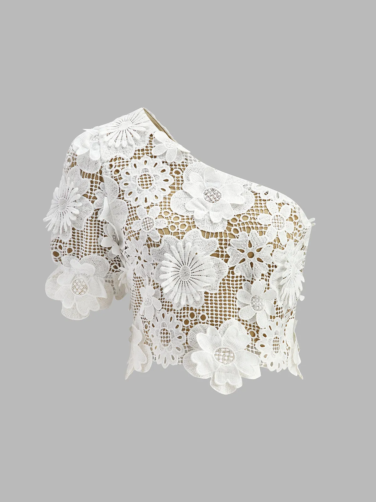 Asymmetrical Floral Lace Top Skirt Set sold by COMMENSE product image thumbnail 3