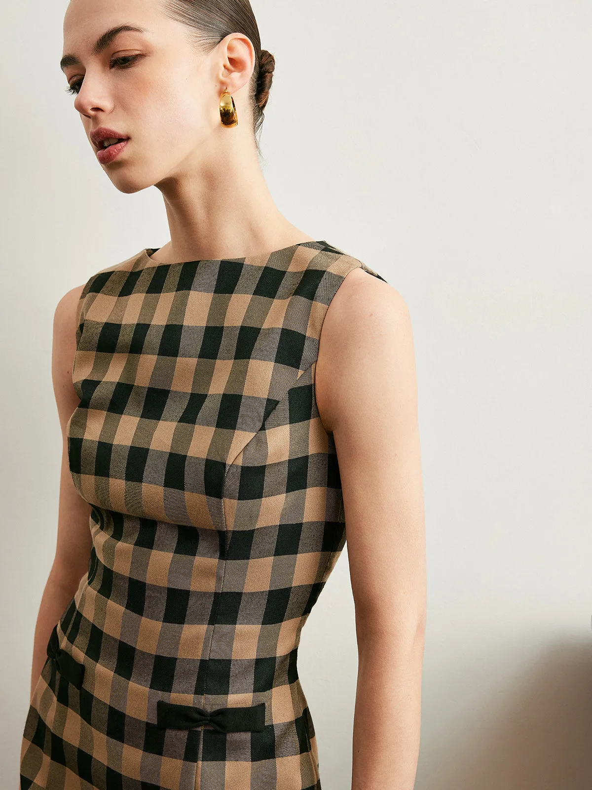 Vintage Plaid Sleeveless Bow Dress sold by COMMENSE product image thumbnail 3