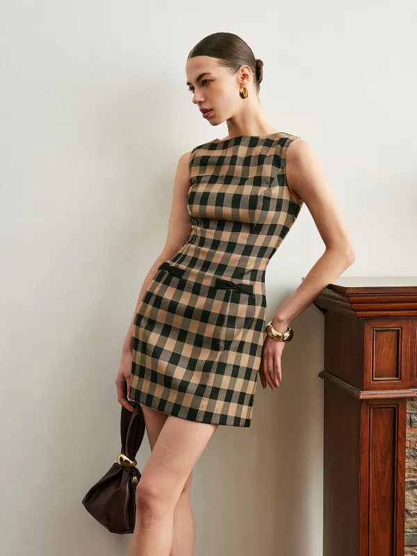 Vintage Plaid Sleeveless Bow Dress sold by COMMENSE