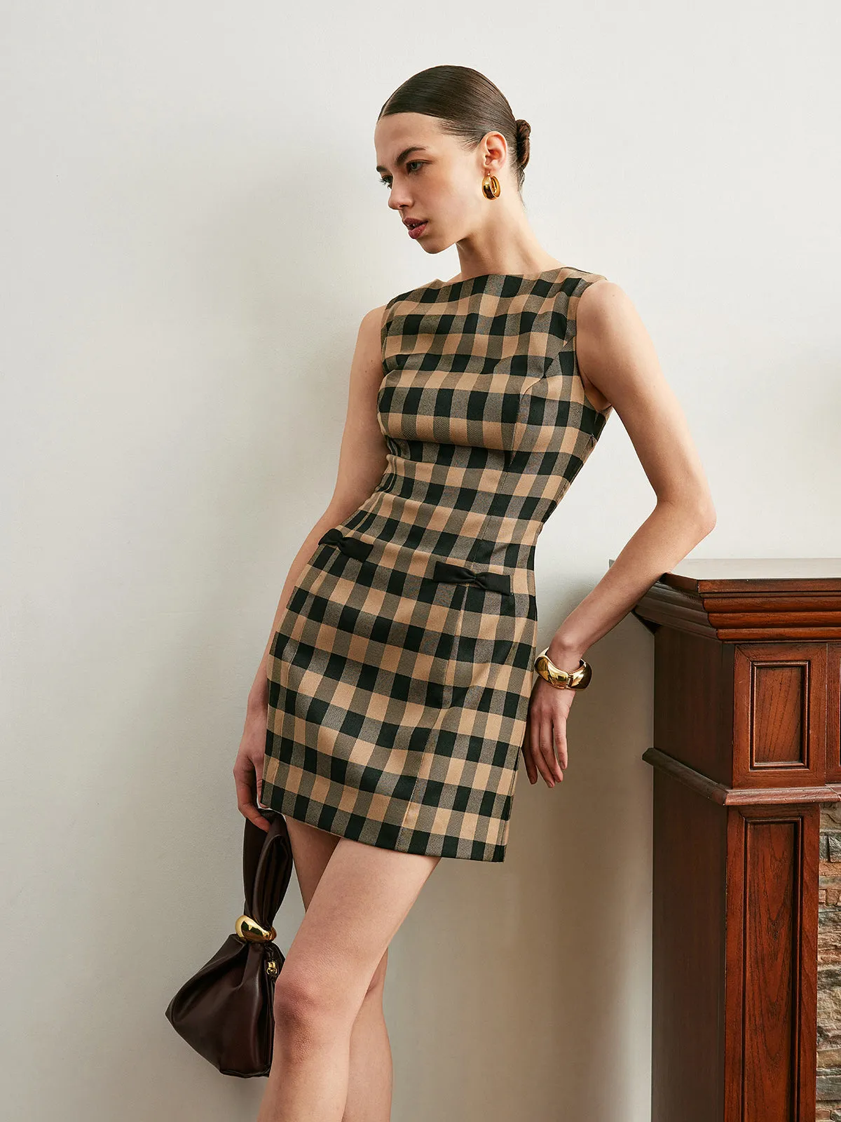 Vintage Plaid Sleeveless Bow Dress sold by COMMENSE