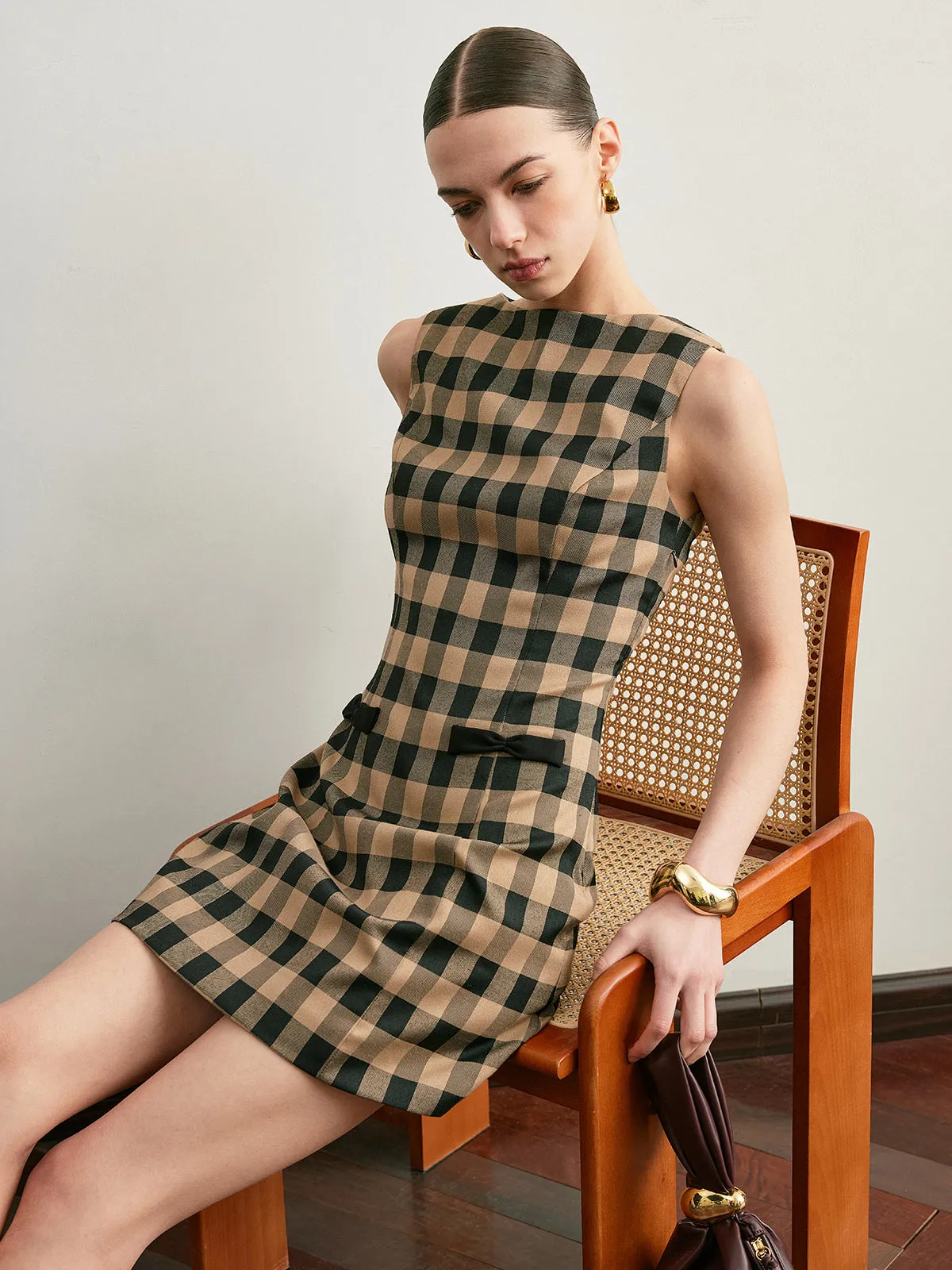 Vintage Plaid Sleeveless Bow Dress sold by COMMENSE product image thumbnail 5