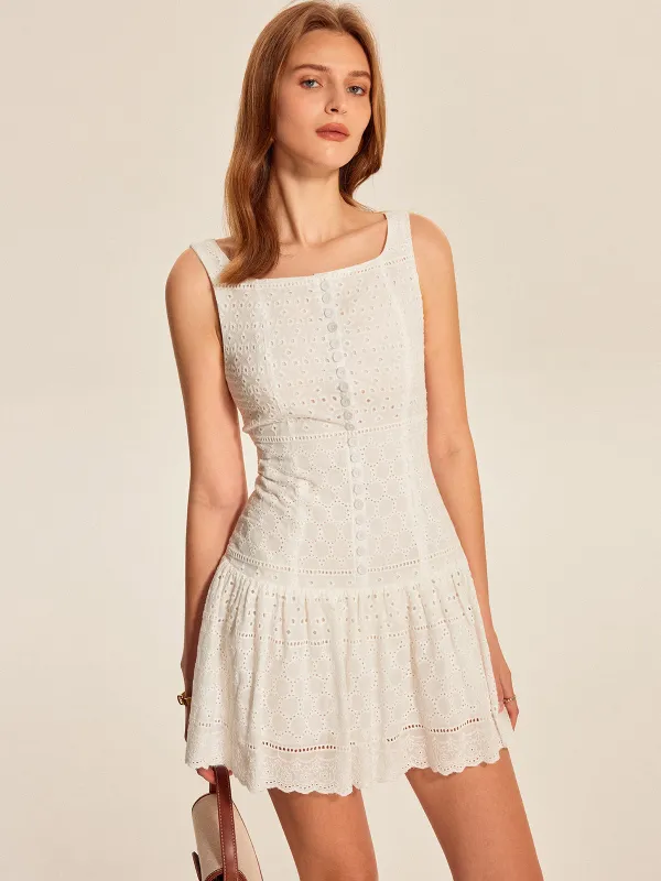 Button-Front Hollow Dress sold by COMMENSE