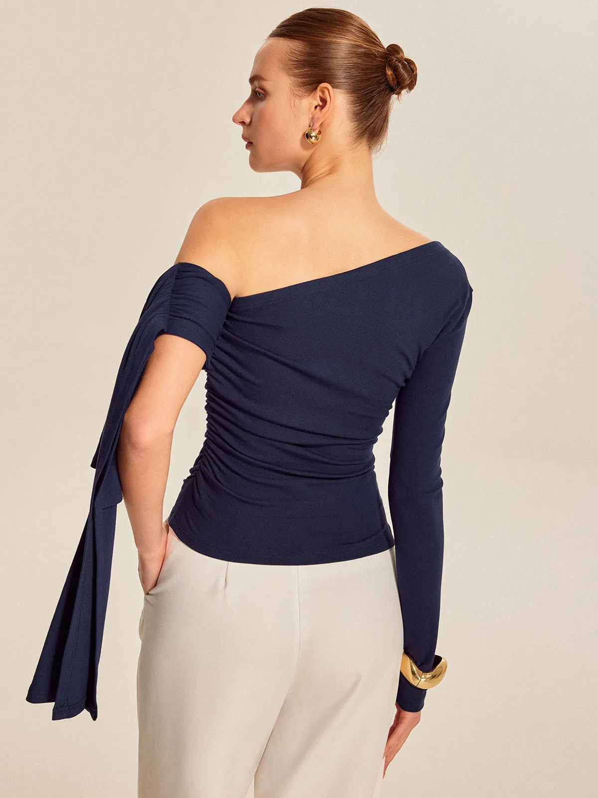 Asymmetrical Draped Sleeve Top sold by COMMENSE product image thumbnail 3