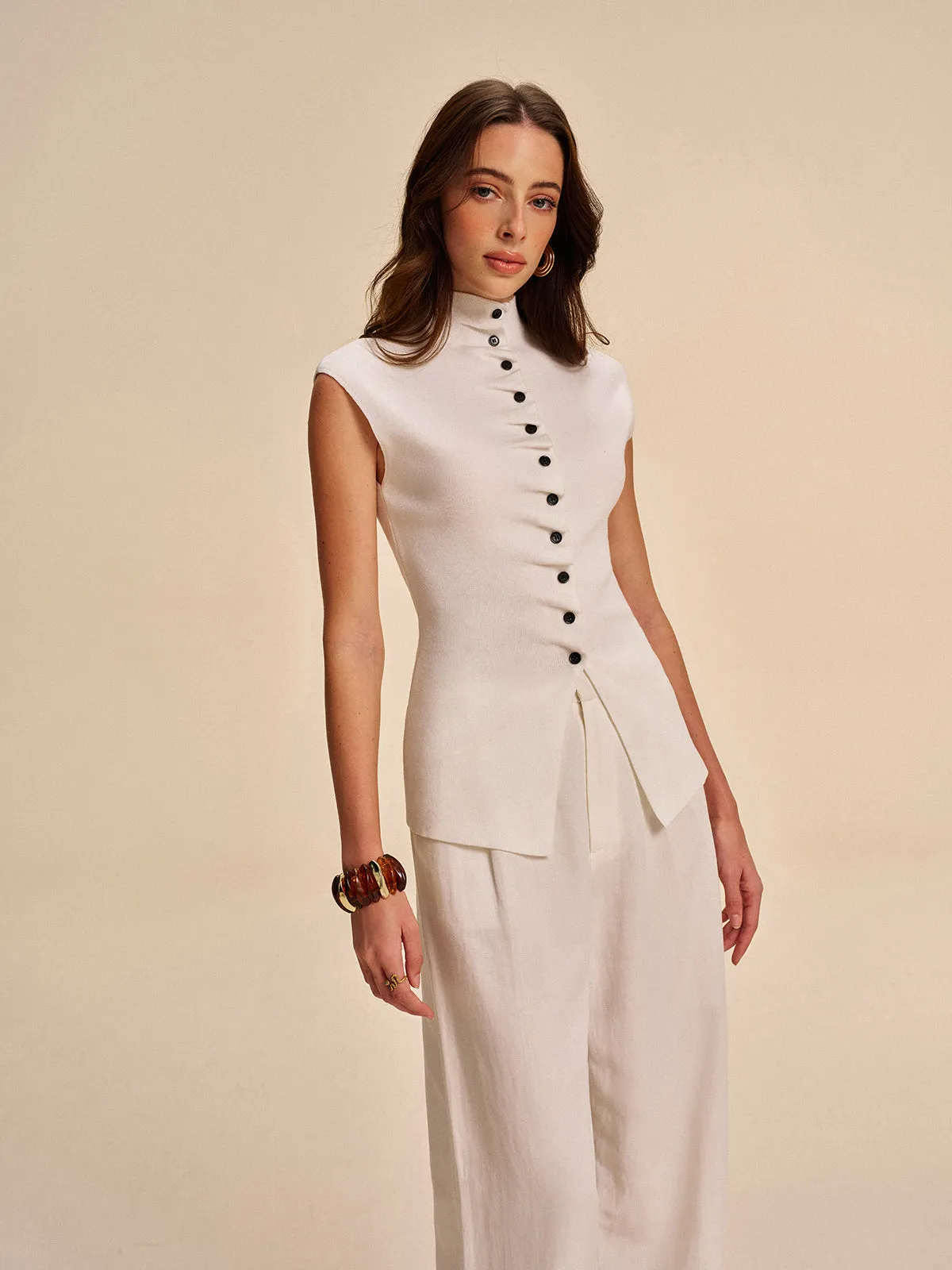 Button-Front Sleeveless Cardigan sold by COMMENSE product image thumbnail 5