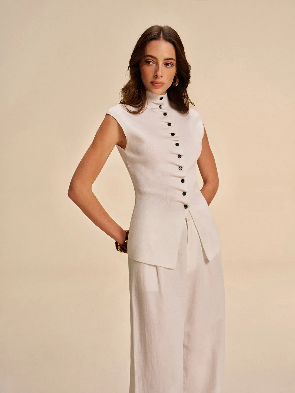 Button-Front Sleeveless Cardigan sold by COMMENSE product image thumbnail 3