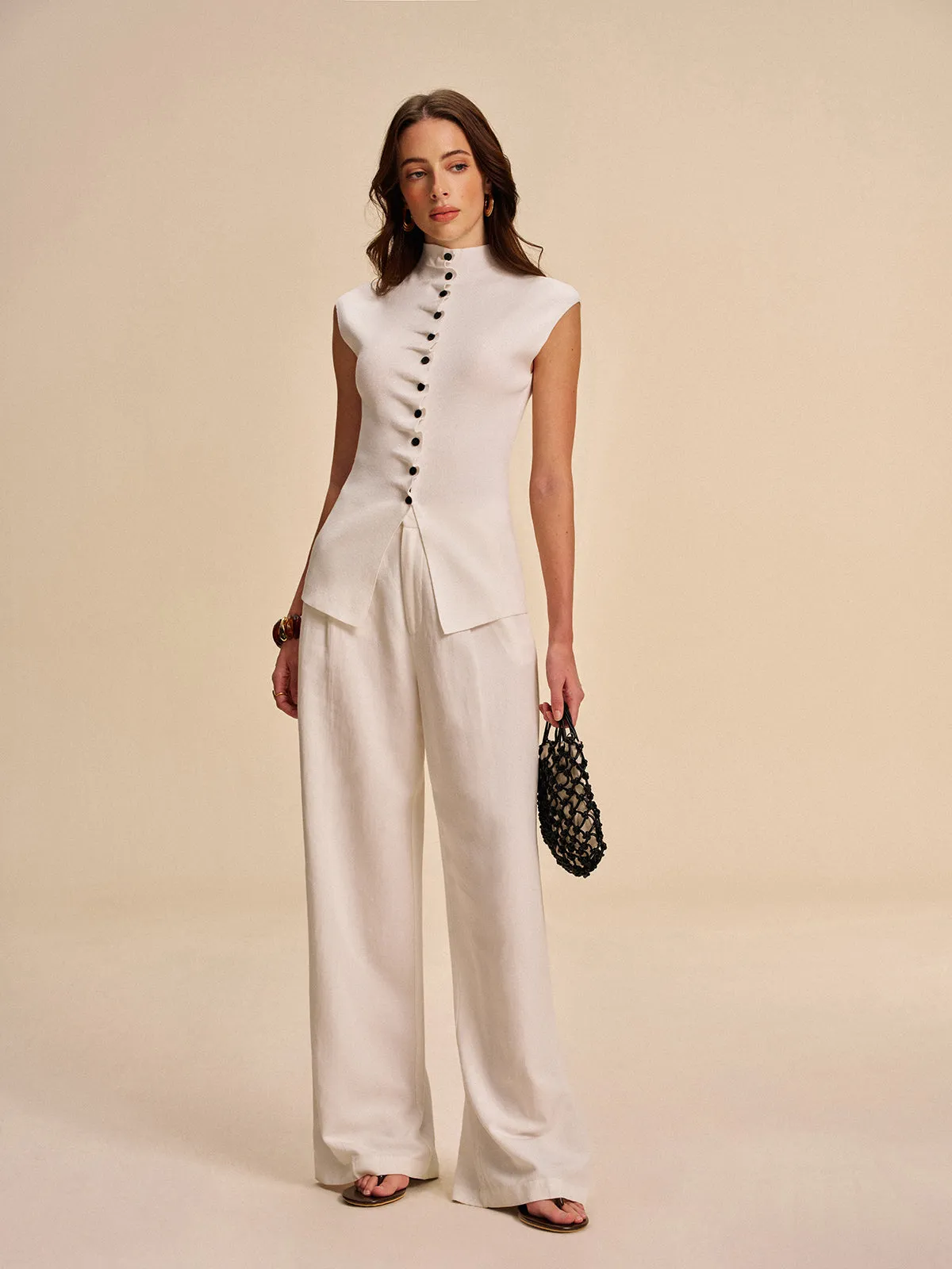 Button-Front Sleeveless Cardigan sold by COMMENSE product image thumbnail 2