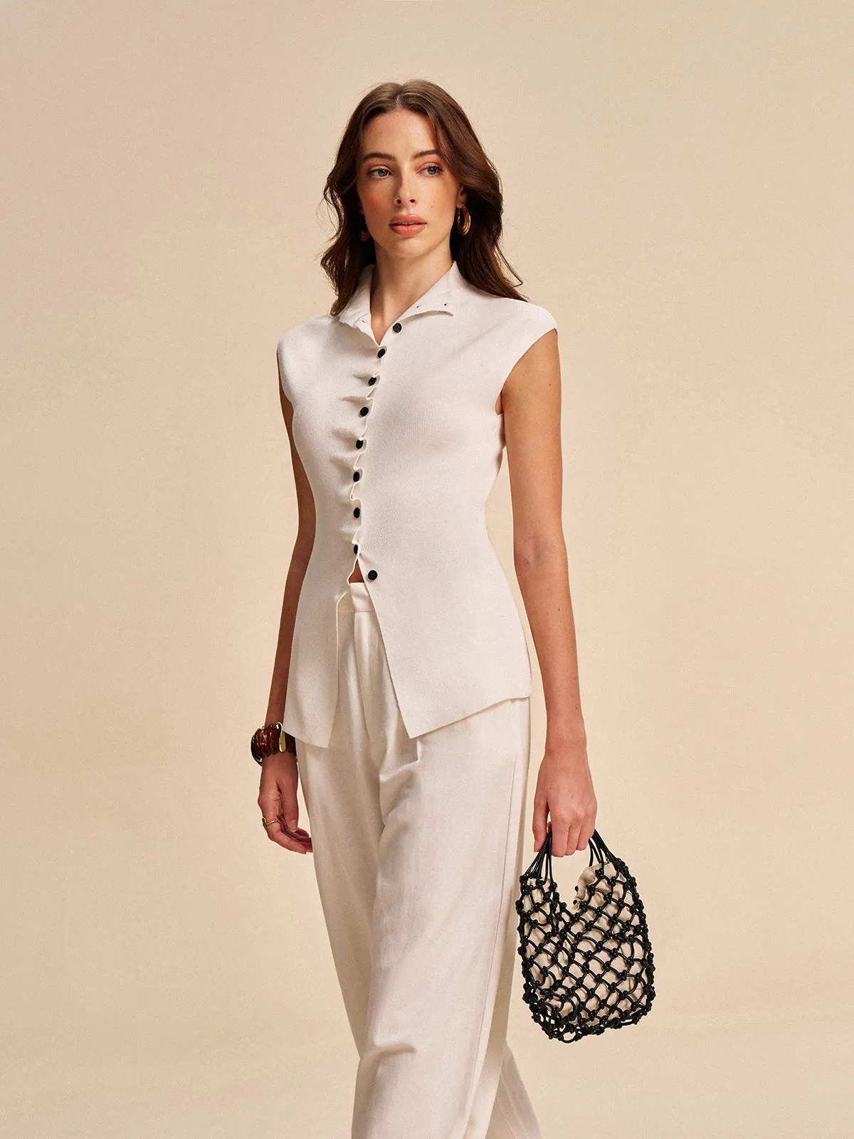 Button-Front Sleeveless Cardigan sold by COMMENSE product image thumbnail 4