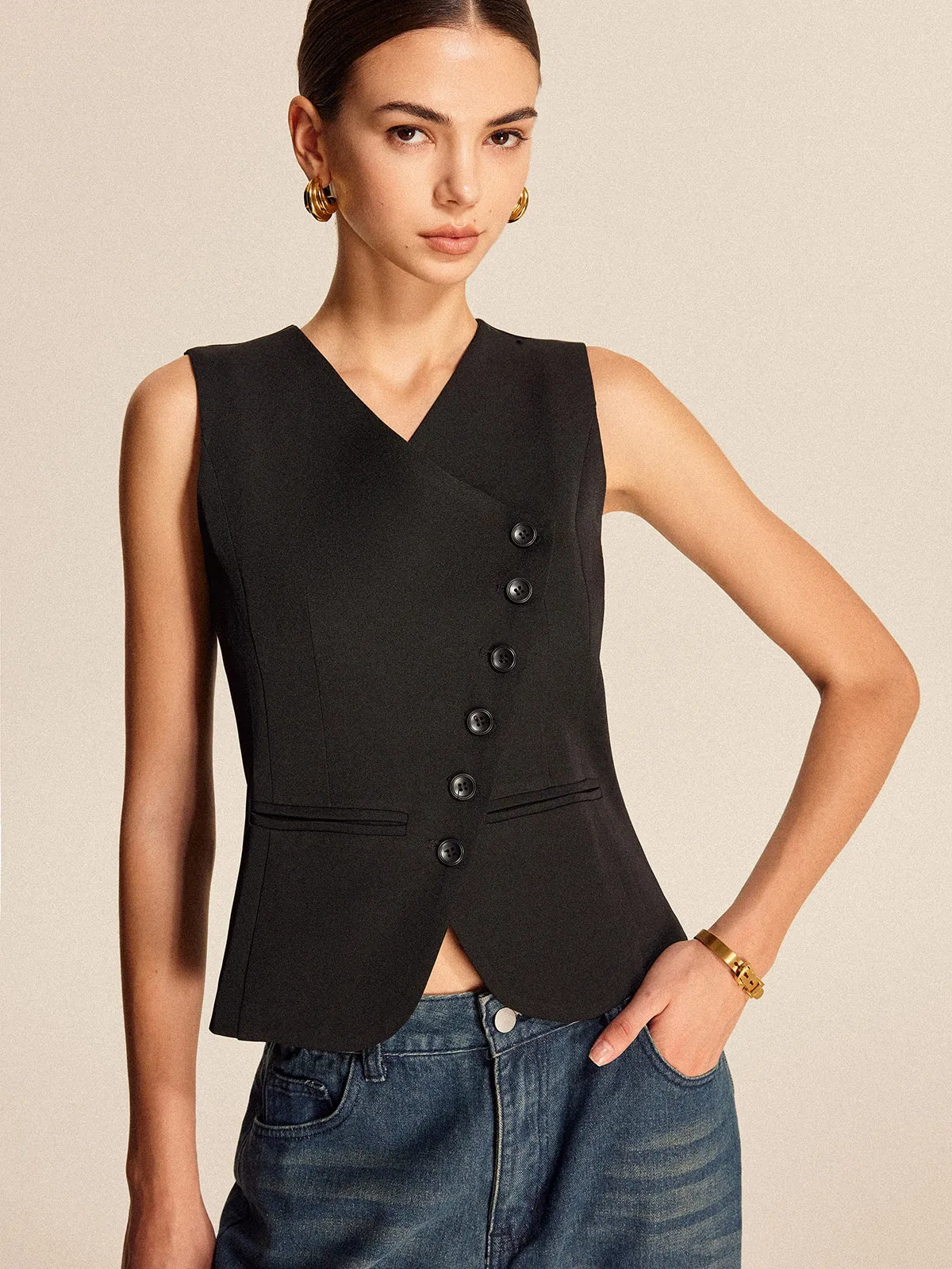 V-Neck Buttoned Vest sold by COMMENSE product image thumbnail 2