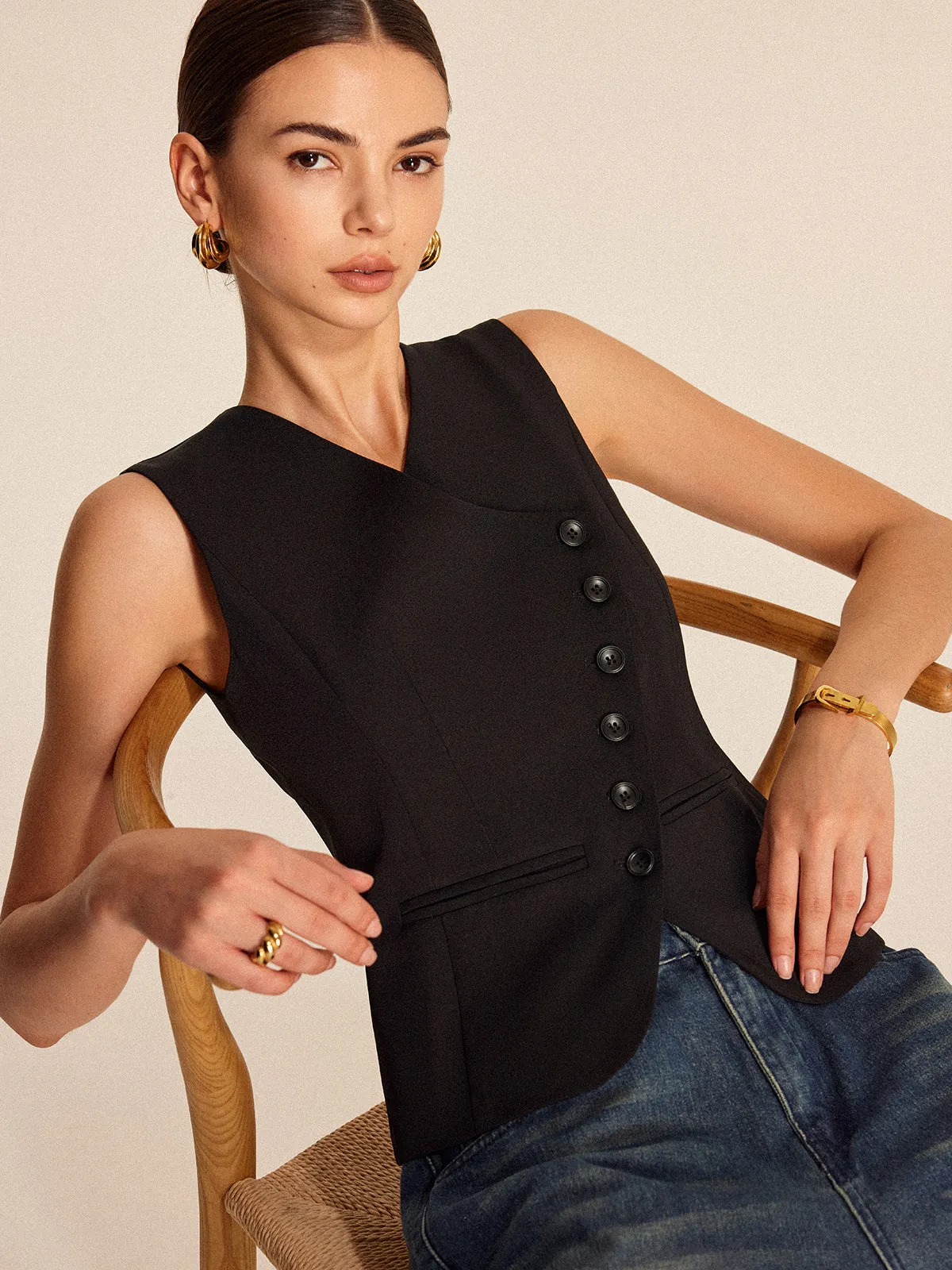 V-Neck Buttoned Vest sold by COMMENSE product image thumbnail 5