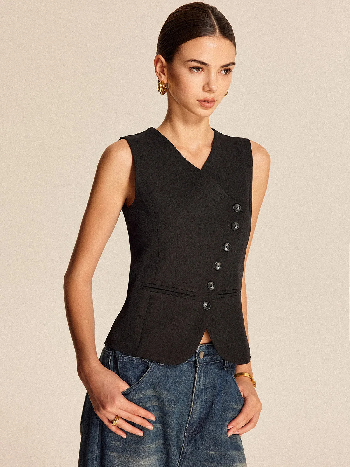 V-Neck Buttoned Vest sold by COMMENSE product image thumbnail 4