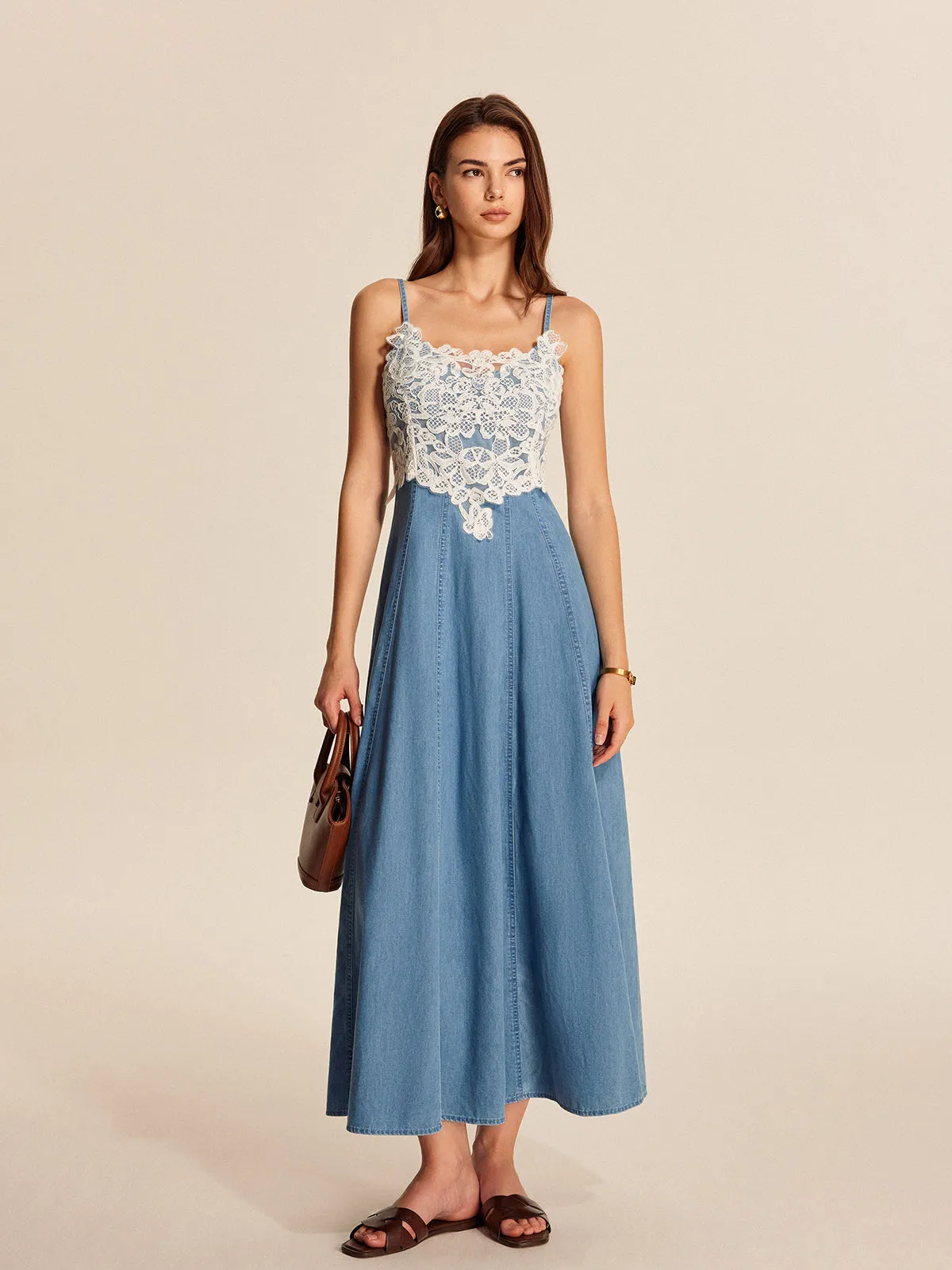 Lace Panel Denim Cami Dress sold by COMMENSE