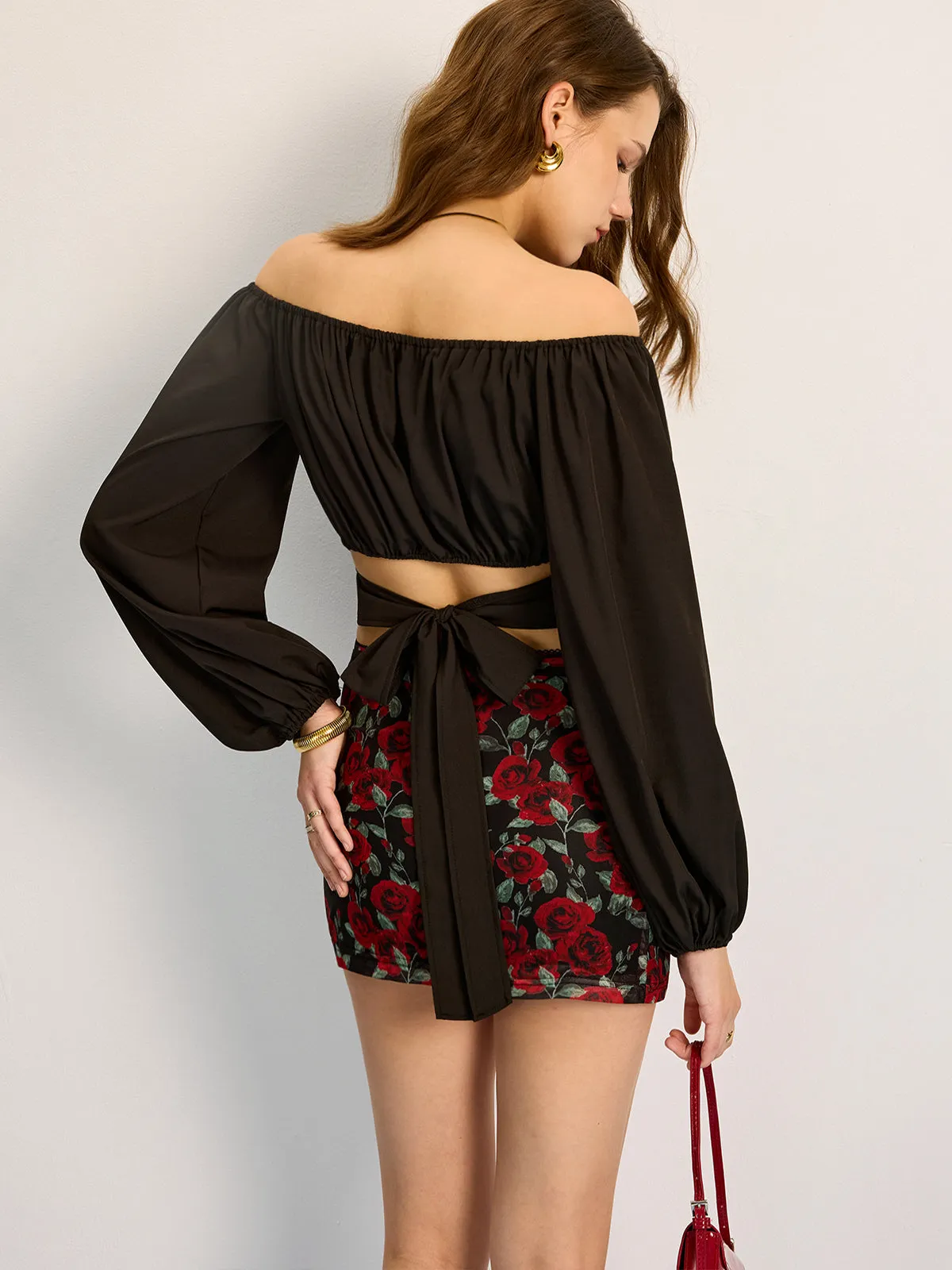 Off-Shoulder Tie Back Blouse sold by COMMENSE product image thumbnail 5