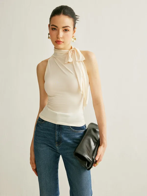 Tie Neck Halter Top sold by COMMENSE