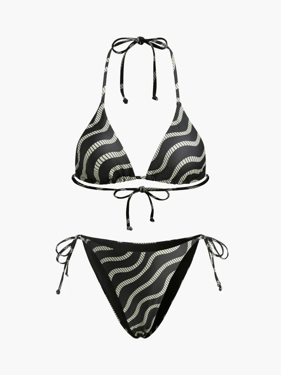 Wave Pattern Triangle Bikini Set sold by COMMENSE