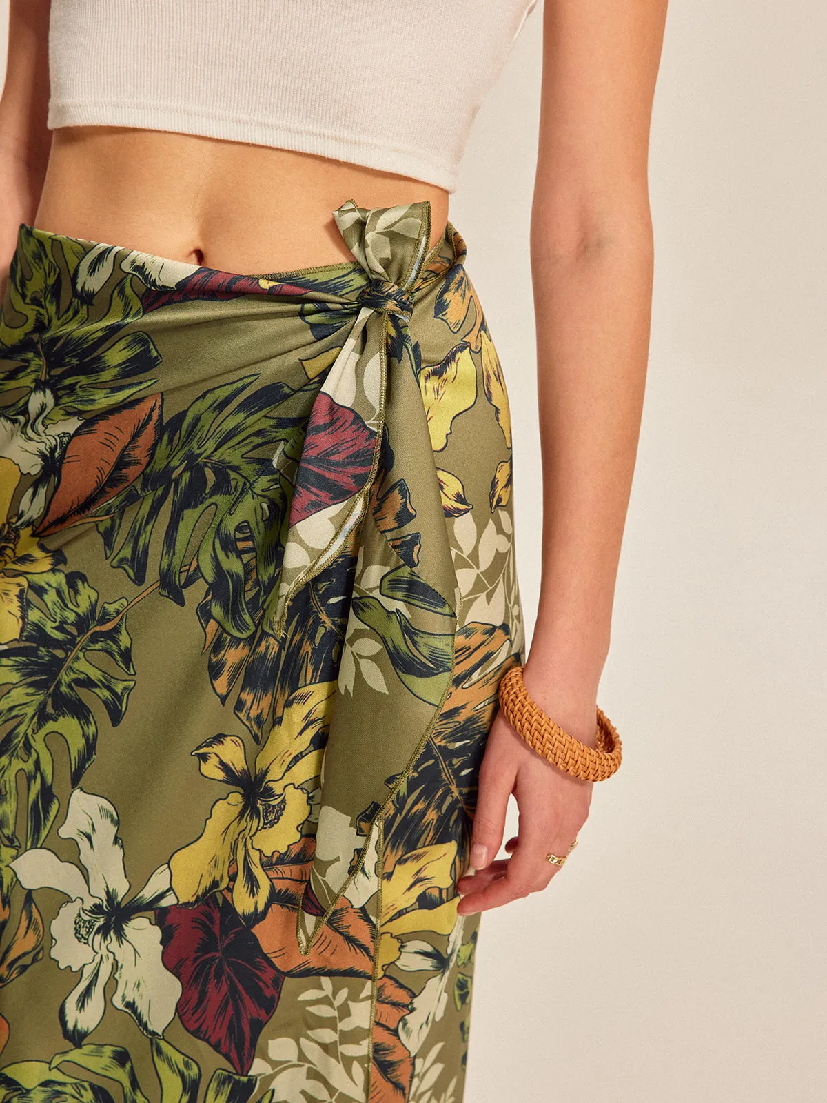 Tie Detail Floral Print Wrap Skirt sold by COMMENSE product image thumbnail 3