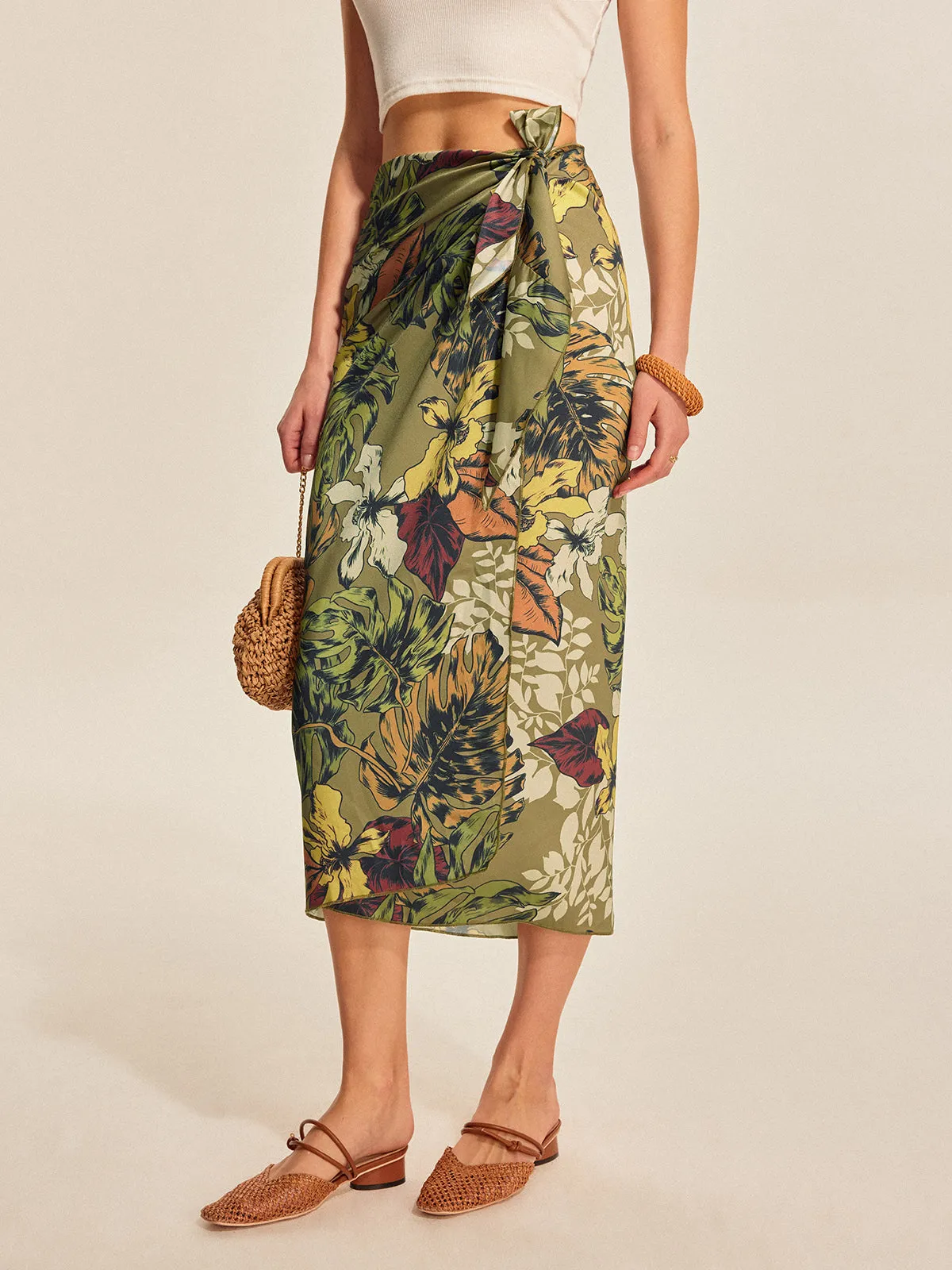 Tie Detail Floral Print Wrap Skirt sold by COMMENSE product image thumbnail 5