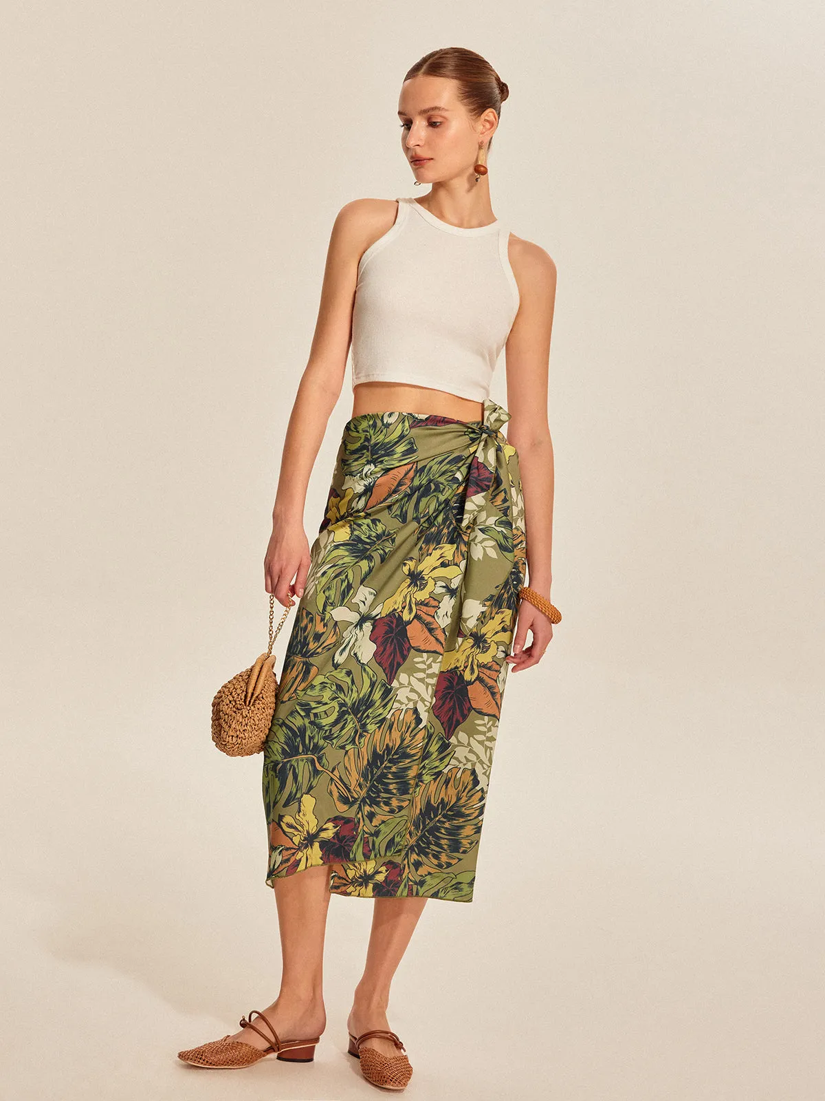 Tie Detail Floral Print Wrap Skirt sold by COMMENSE product image thumbnail 4