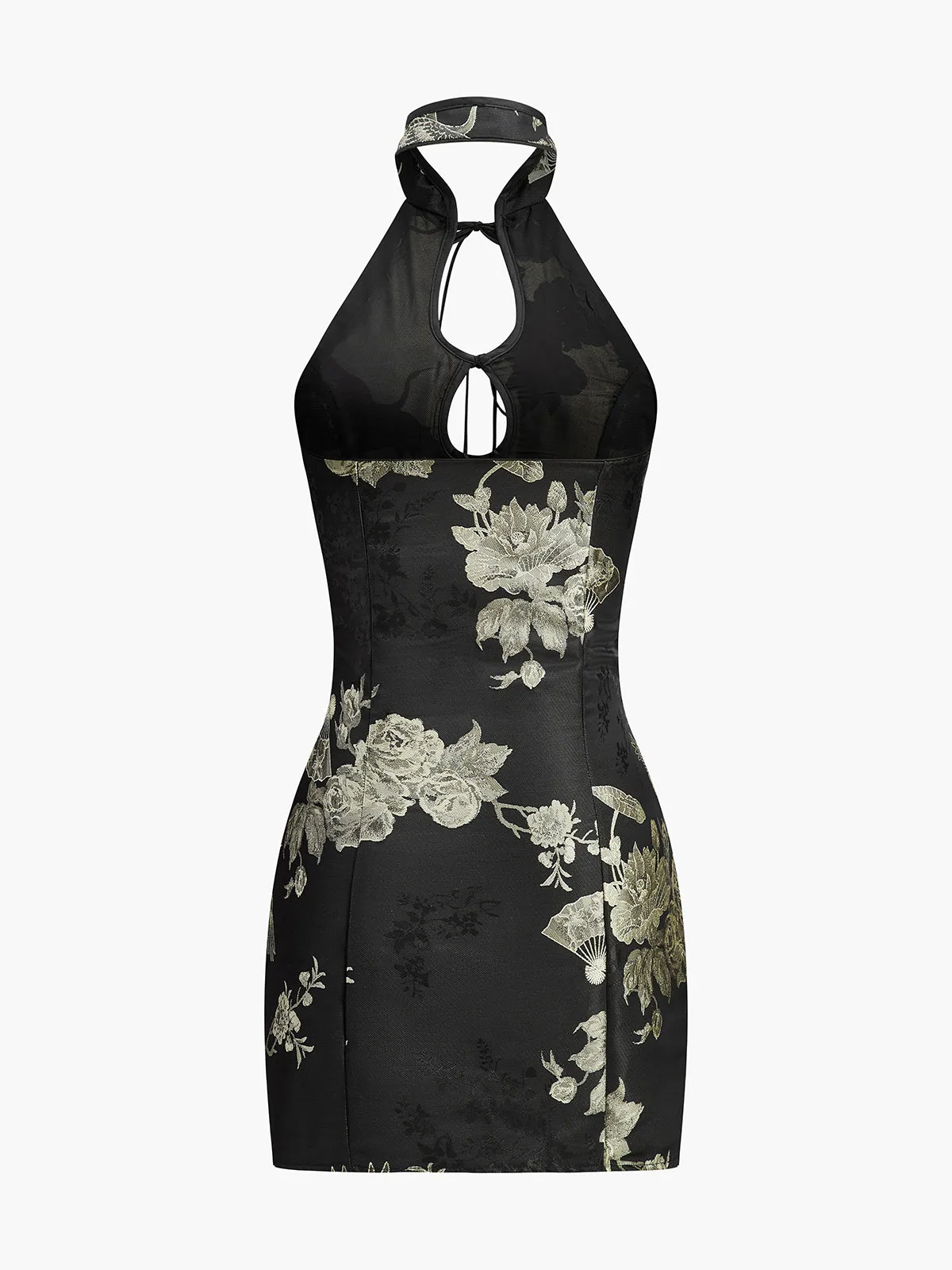 Floral Print Keyhole Detail Halter Dress sold by COMMENSE product image thumbnail 2