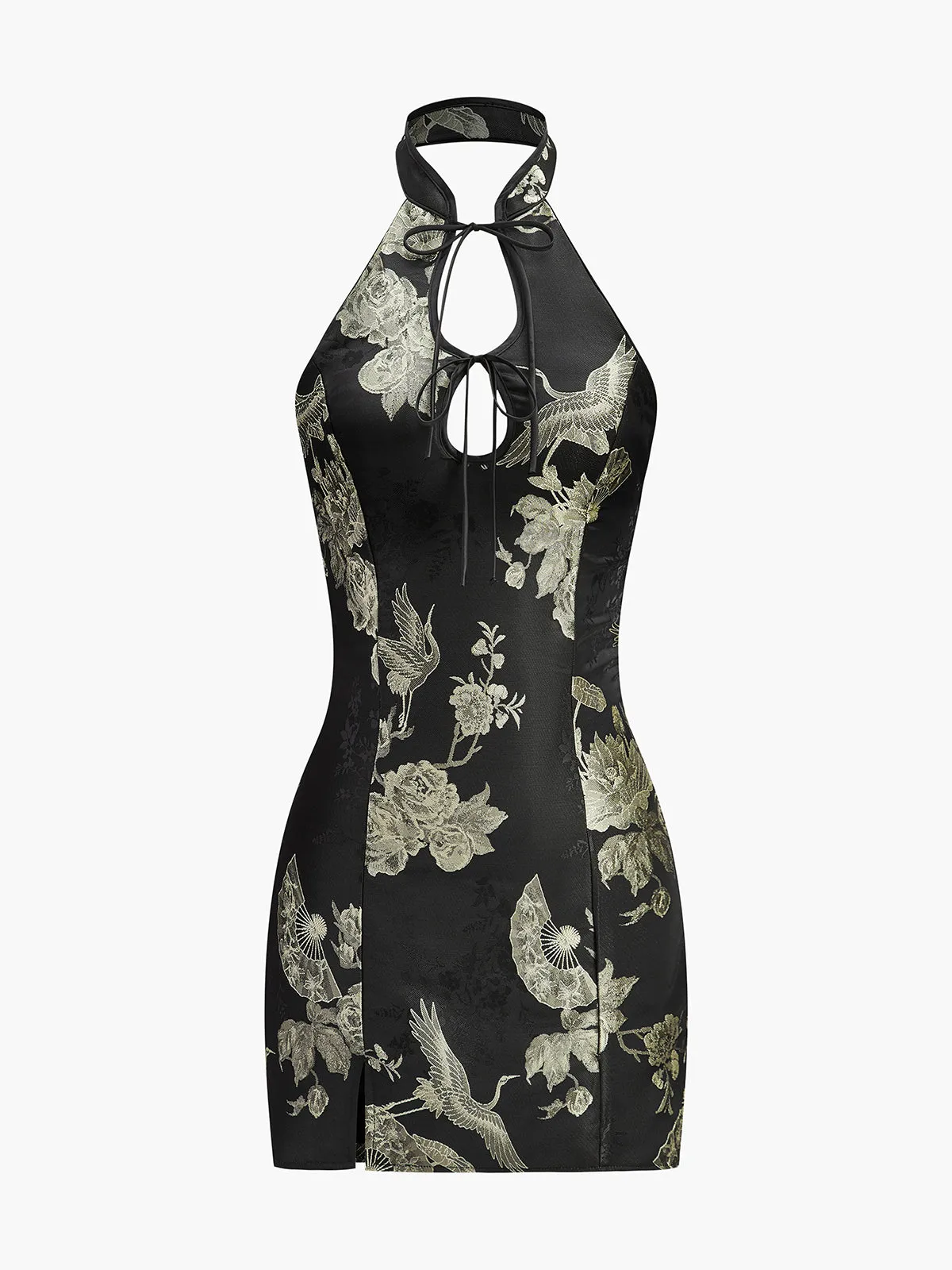 Floral Print Keyhole Detail Halter Dress sold by COMMENSE