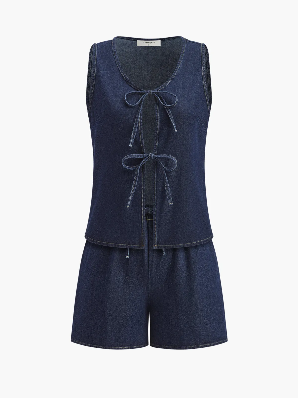 Denim Tie Front Shorts Set sold by COMMENSE