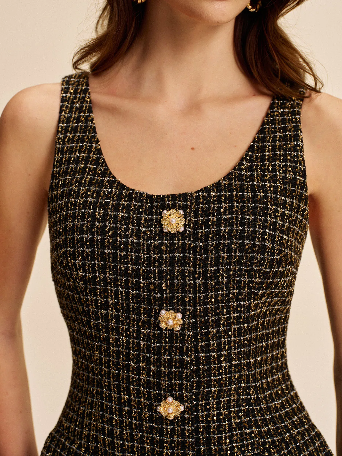 Tweed Buttoned Sleeveless Dress sold by COMMENSE product image thumbnail 3