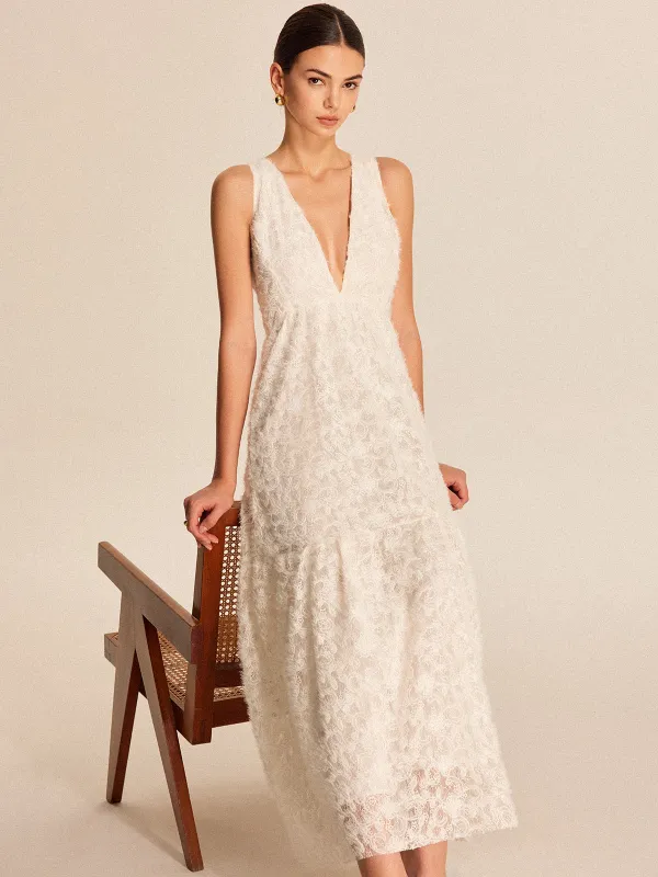 Boho Deep V-Neck Lace Dress sold by COMMENSE