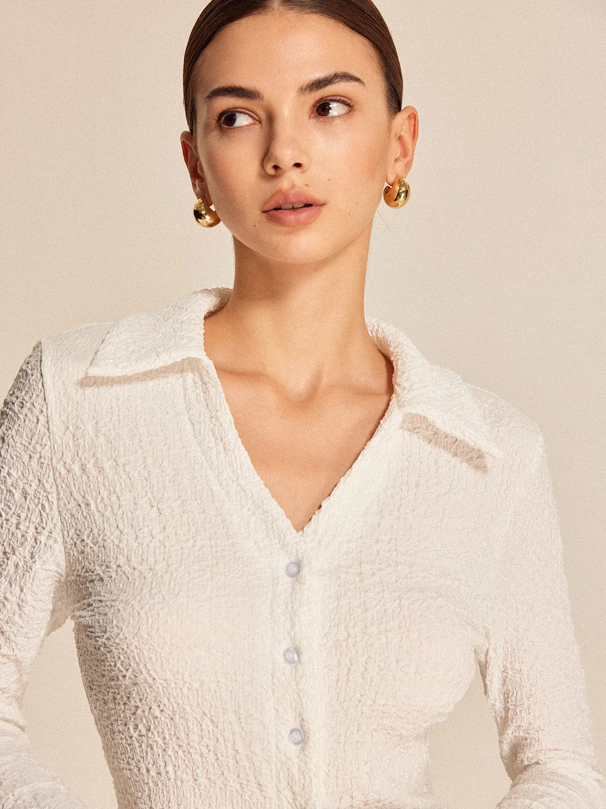 Textured Button-Down Shirt sold by COMMENSE product image thumbnail 3