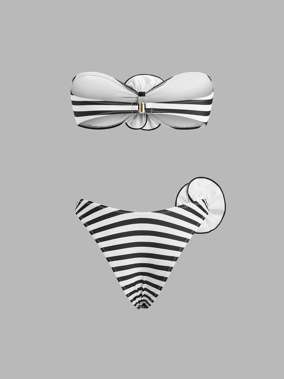 Striped Floral Detail Bandeau Bikini Set sold by COMMENSE product image thumbnail 3