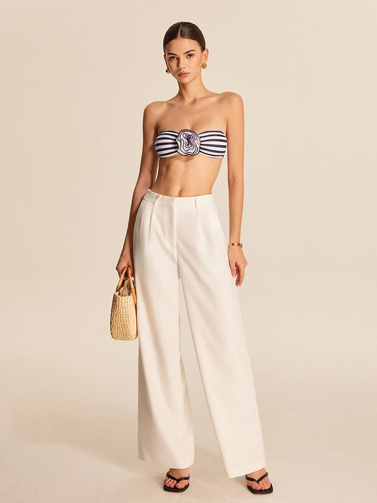 Striped Floral Detail Bandeau Bikini Set sold by COMMENSE product image thumbnail 5