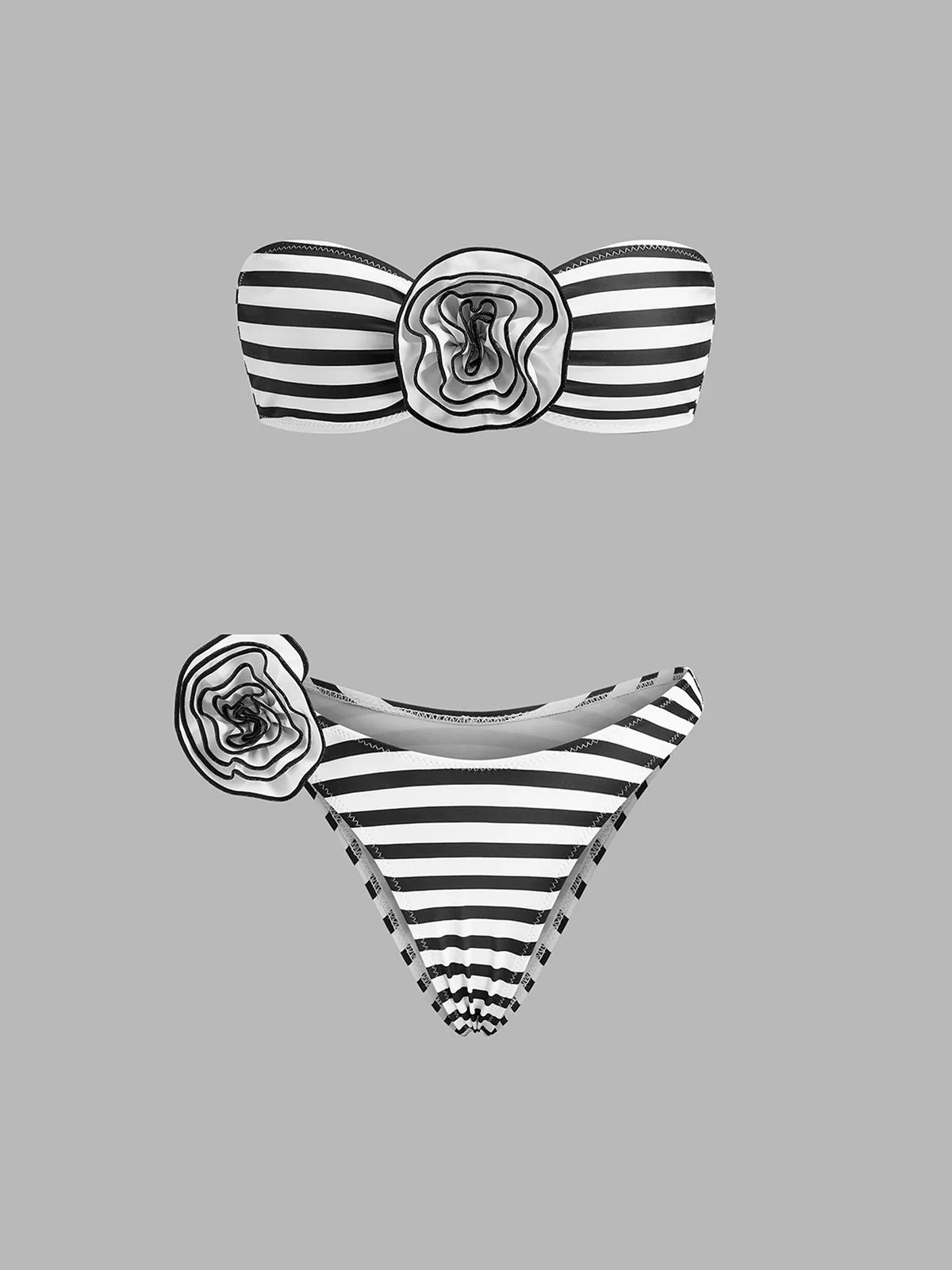 Striped Floral Detail Bandeau Bikini Set sold by COMMENSE product image thumbnail 2