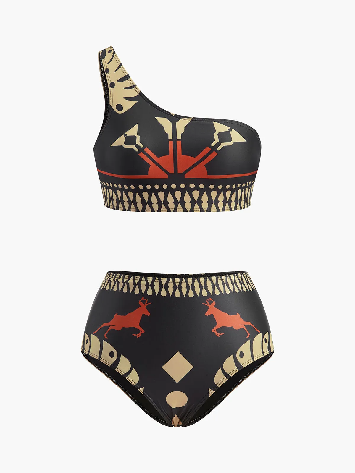 Tribal Print One-Shoulder Bikini Set sold by COMMENSE