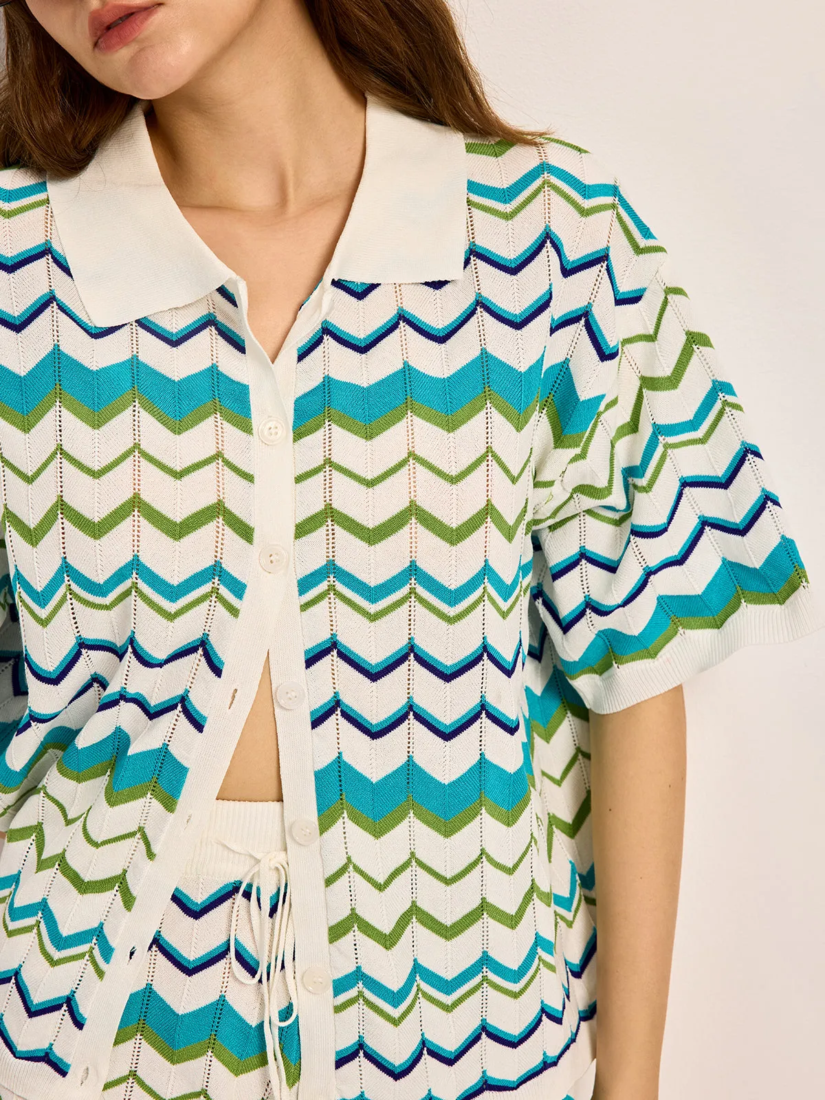 Chevron Pattern Knitted Shorts Set sold by COMMENSE product image thumbnail 5