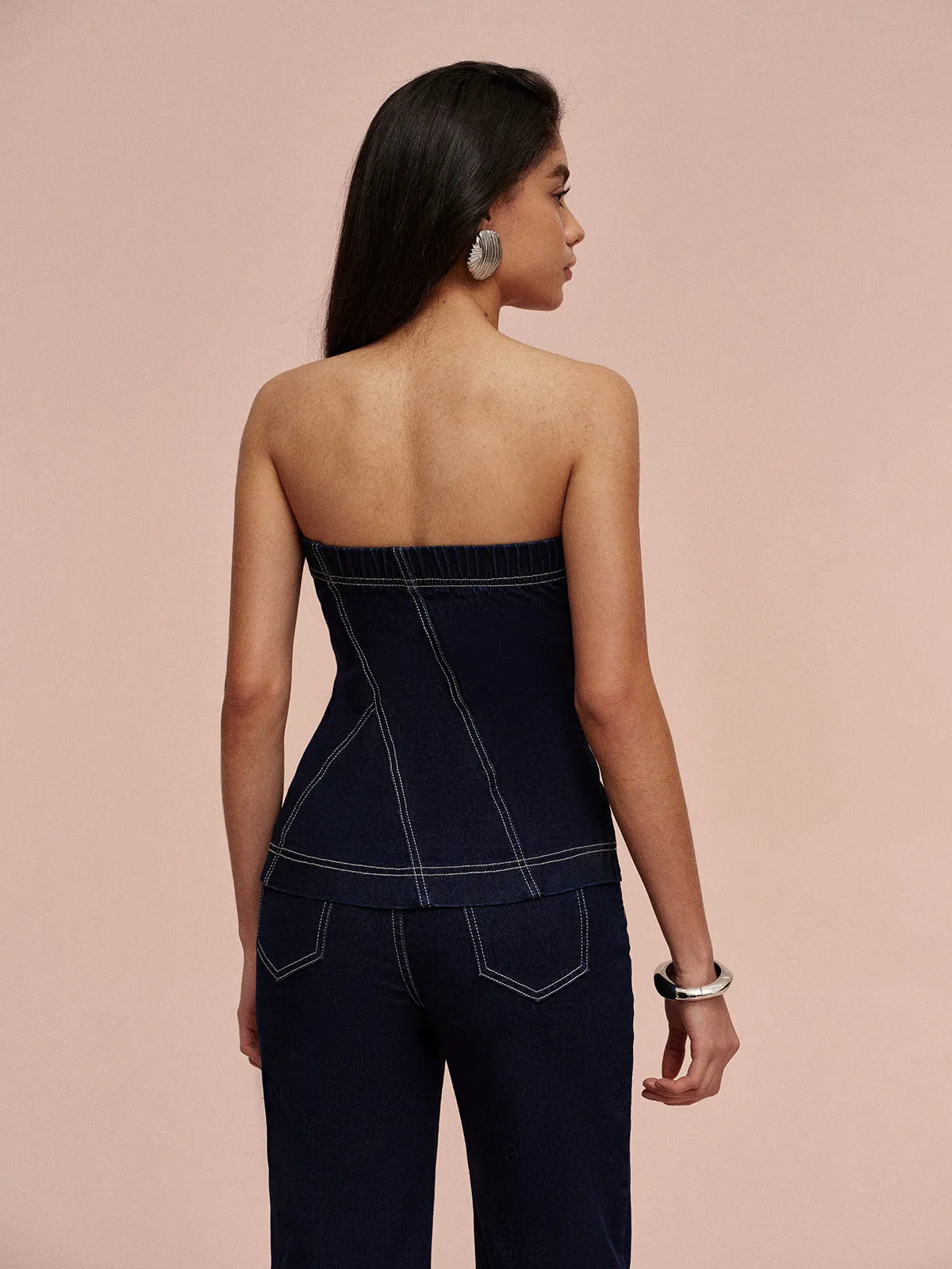 Strapless Denim Button-Up Top sold by COMMENSE product image thumbnail 4