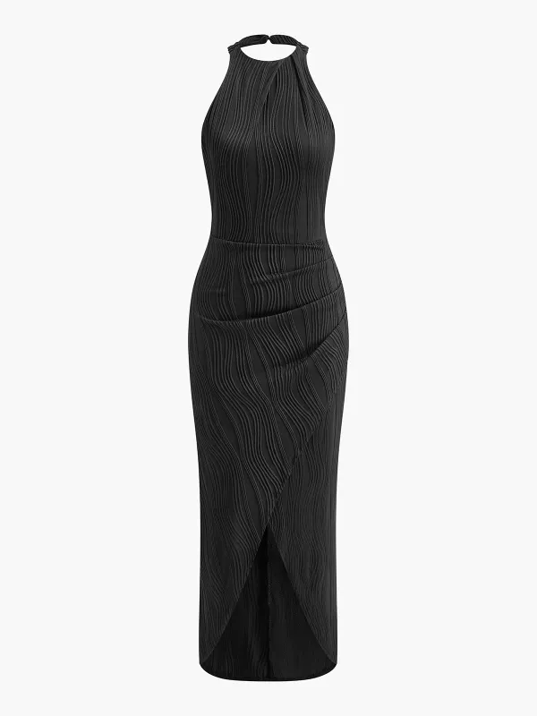 Pleated Halter Neck Dress sold by COMMENSE