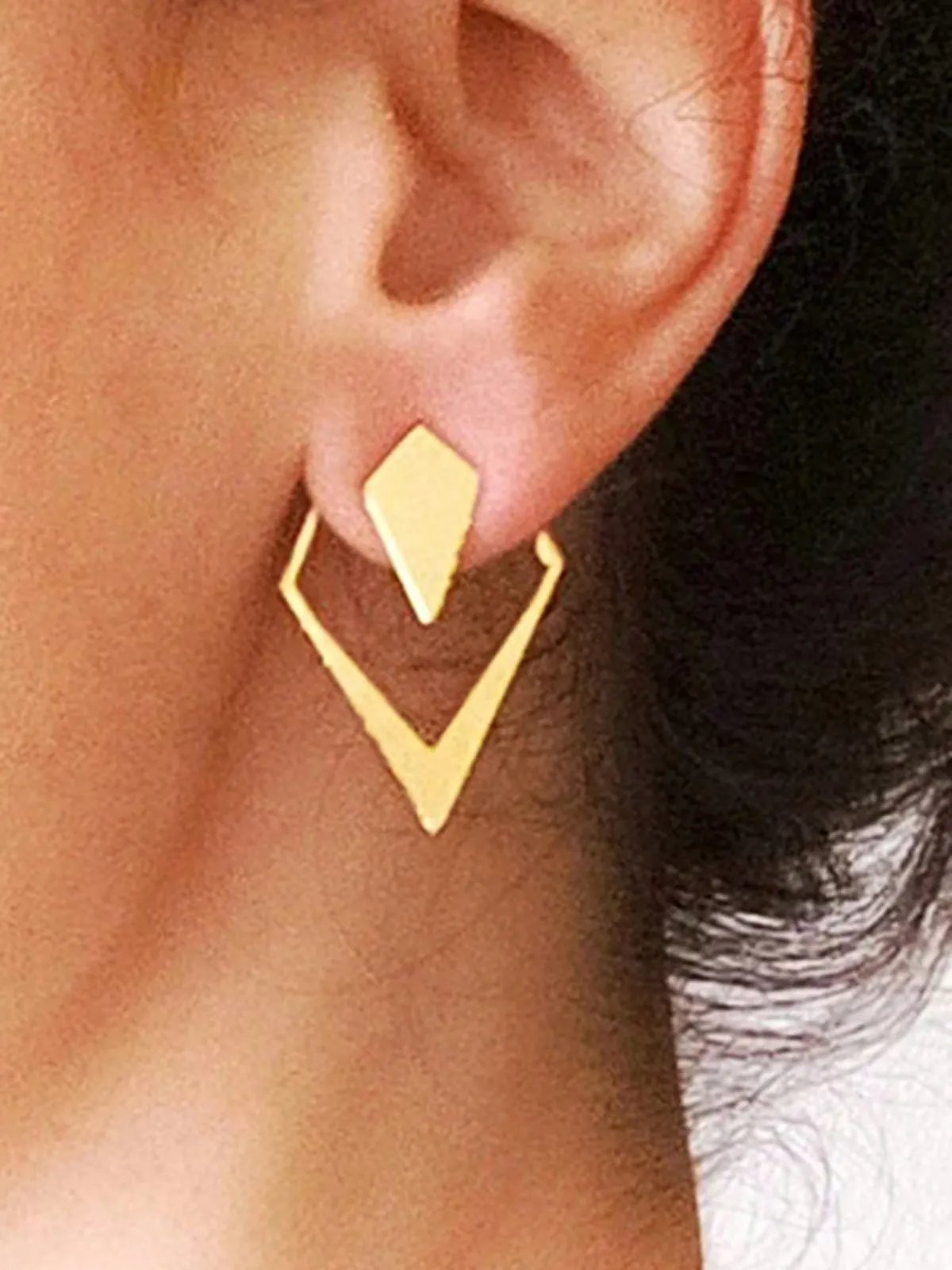 Geometric V-Shaped Gold Stud Earrings sold by COMMENSE product image thumbnail 2
