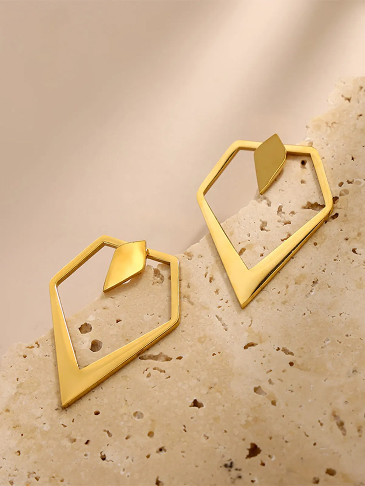 Geometric V-Shaped Gold Stud Earrings sold by COMMENSE product image thumbnail 3