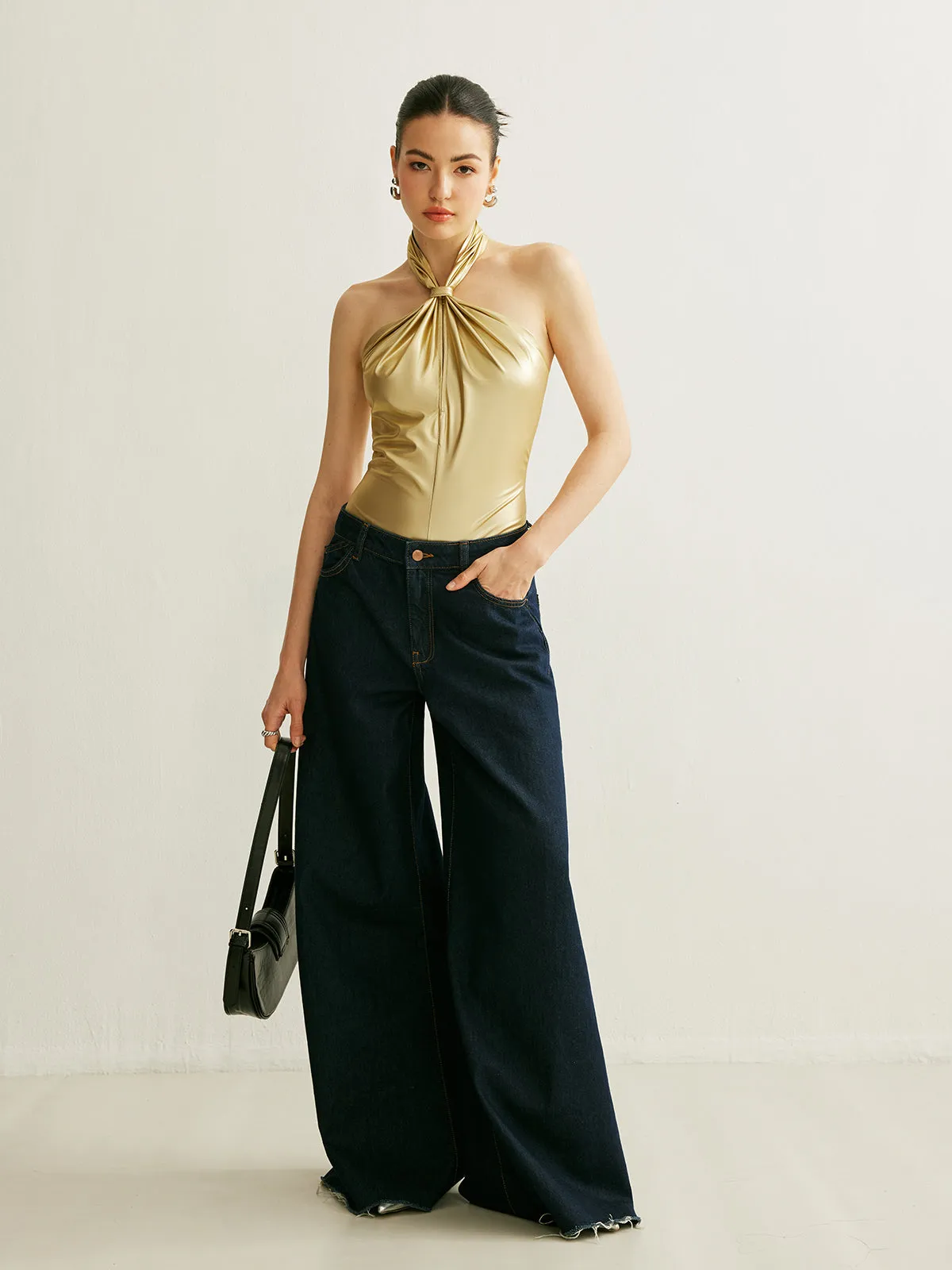 PU Cross-Back Halter Bodysuit sold by COMMENSE product image thumbnail 3