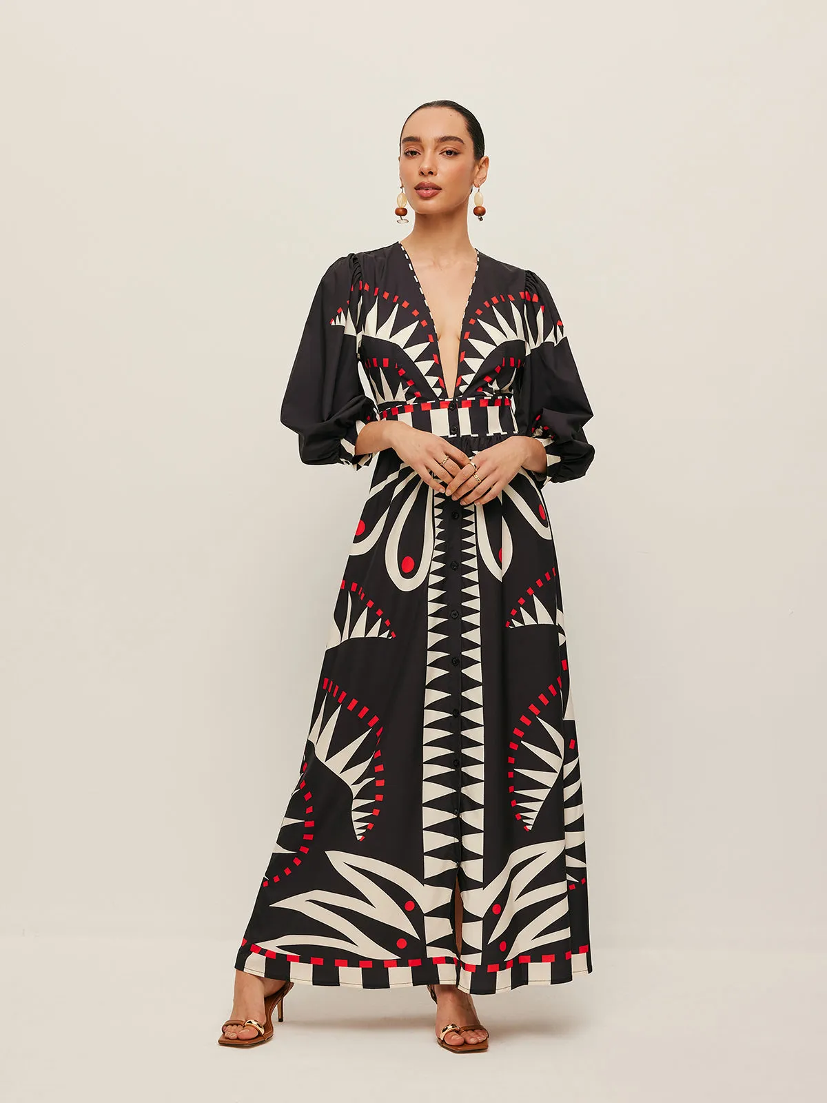 Boho Print V-Neck Split Dress sold by COMMENSE