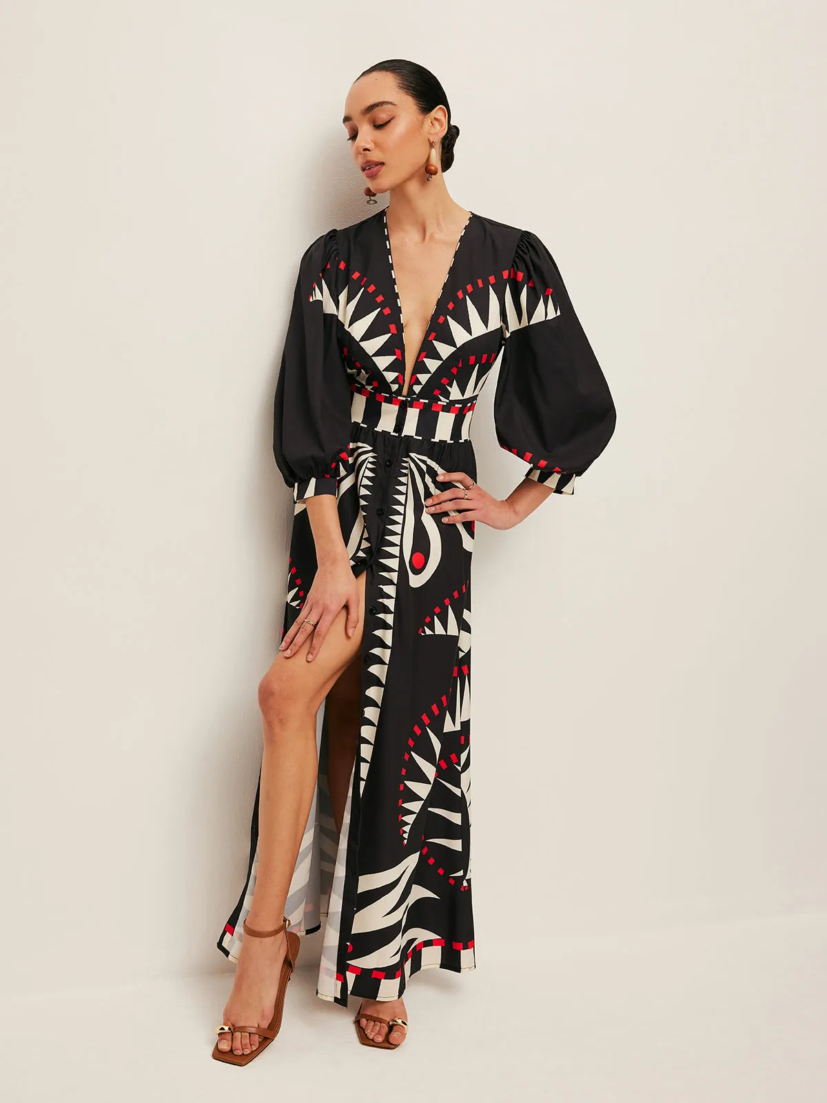 Boho Print V-Neck Split Dress sold by COMMENSE product image thumbnail 2