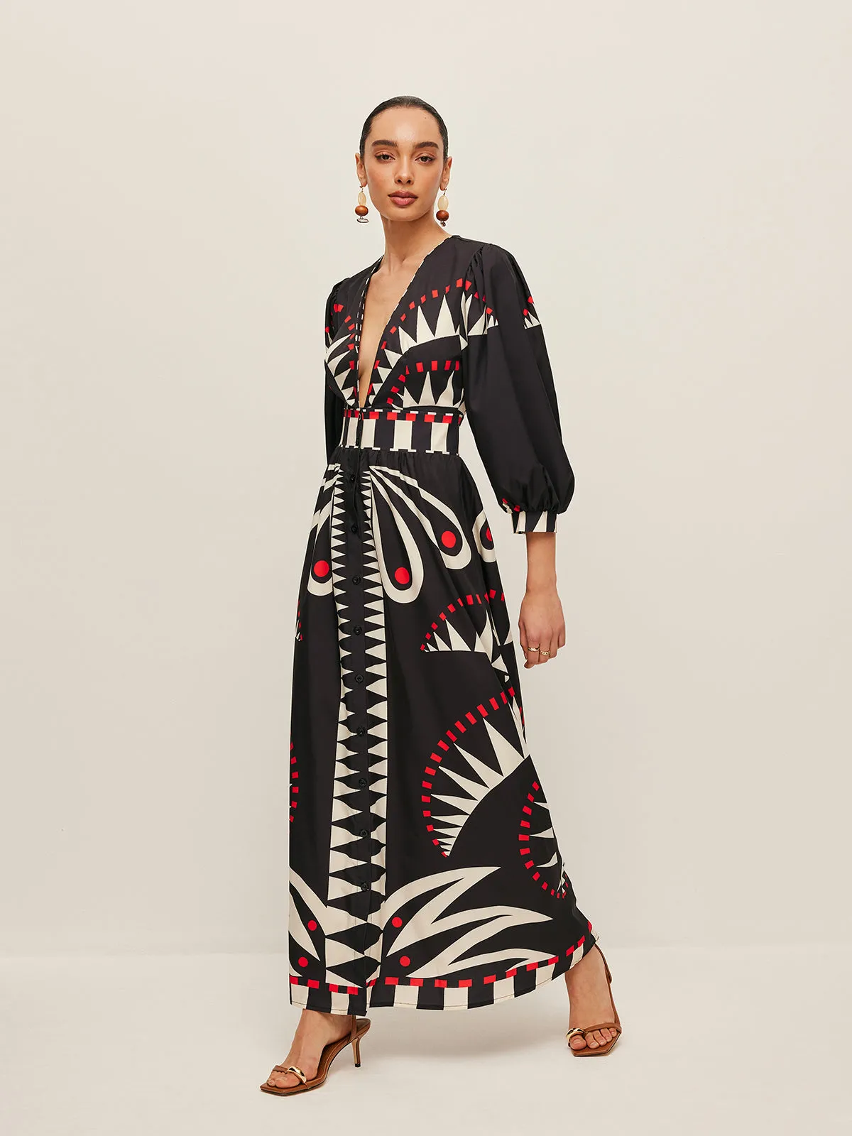 Boho Print V-Neck Split Dress sold by COMMENSE product image thumbnail 3