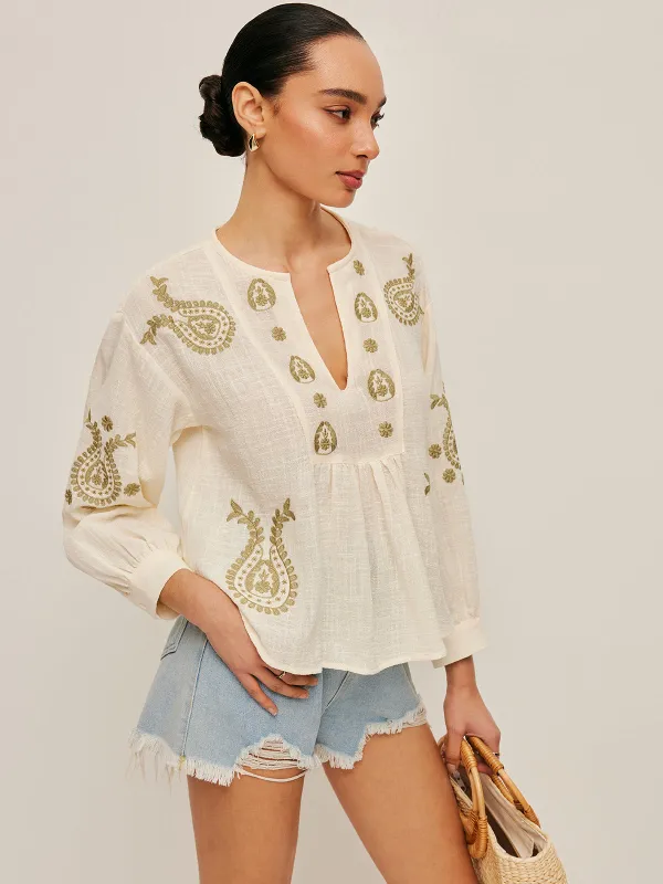 Boho Embroidered Blouse sold by COMMENSE