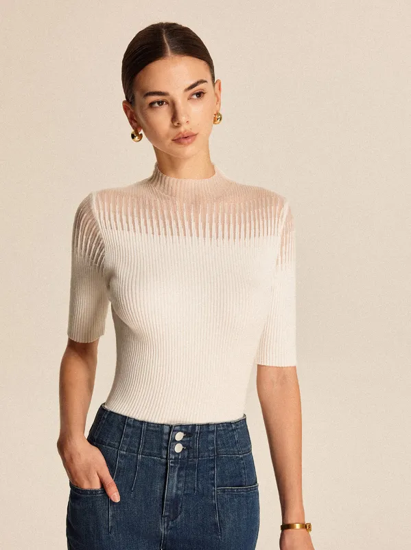 Sheer Ribbed Mock Neck Top sold by COMMENSE