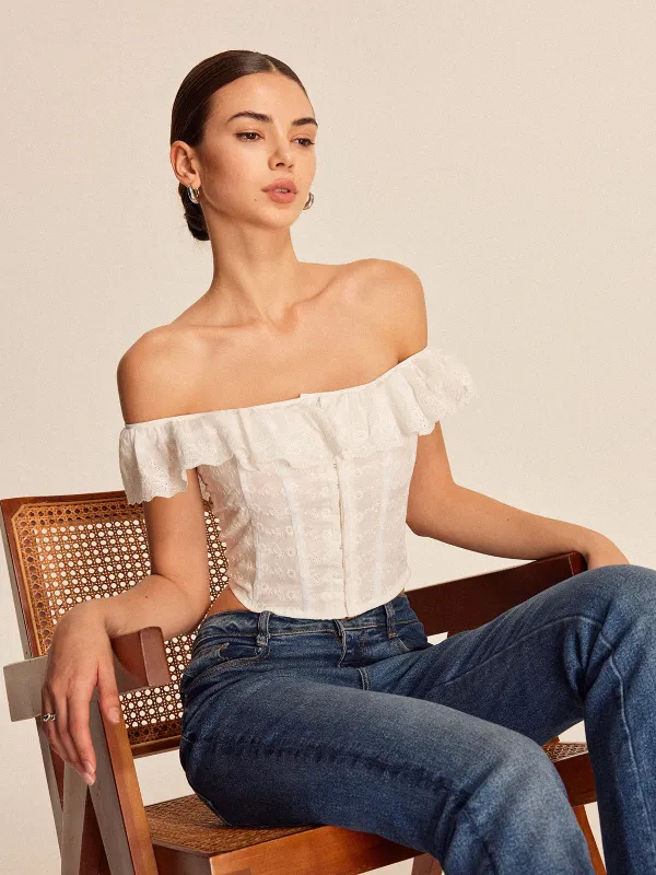 Lace-Up Back Off-Shoulder Top sold by COMMENSE