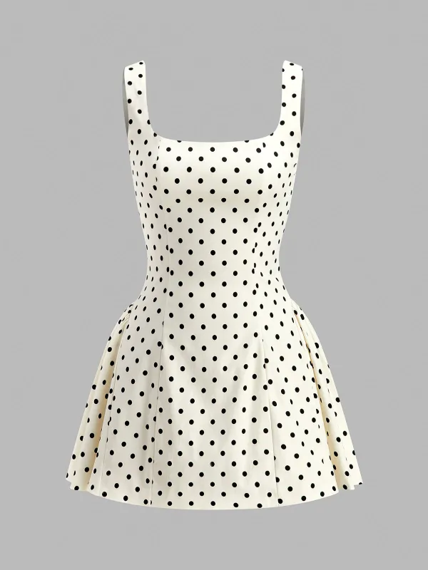 Polka Dot Lace-Up Back Dress made by COMMENSE