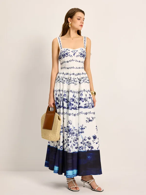 Floral Print Tie-Strap Tiered Dress sold by COMMENSE