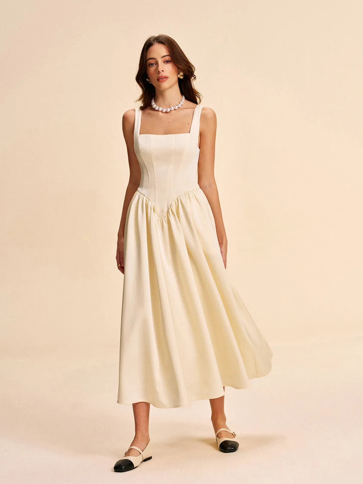 Square Neck Pleated Dress sold by COMMENSE product image thumbnail 3